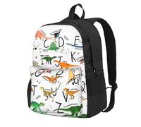 KLJnmbb Élégant sac à dos d'apprentissage de l'alphabet avec imprimé dinosaures, grande capacité, léger, randonnée, aventures en plein air, trajets quotidiens