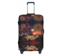KLJnmbb Housse de protection élastique pour valise, motif feux d'artifice, lavable, anti-rayures et anti-poussière, blanc, L
