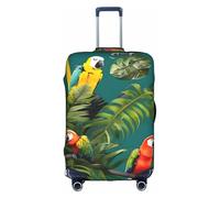 KLJnmbb Housse de valise avec imprimé plantes tropicales et perroquets, élastique, lavable, anti-rayures, protection contre la poussière, élégante, blanc, M