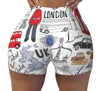 KLJnmbb I Love London Short d'entraînement élastique pour femme avec imprimé, Noir , M