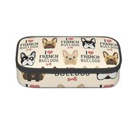 KLJnmbb I Love Trousse de voyage Motif bouledogue français 21 x 5 x 9,4 cm Sac de rangement fonctionnel pour fournitures de bureau