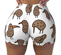 KLJnmbb Kiwi Birds Short d'entraînement élastique pour femme Motif oiseaux, Noir , M