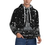 KLJnmbb Night Paris Tour Eiffel Imprimée Pull à Capuche Homme Doux Confortable pour Hiver Automne Printemps Casual Daily Wear, Noir , M