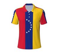 KLJnmbb Polo imprimé drapeau du Venezuela respirant pour homme élégant à manches courtes sorties décontractées cadeaux de fête des pères, Noir , S