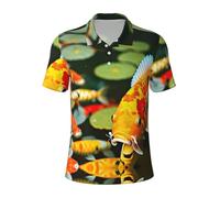 KLJnmbb Polo japonais à manches courtes respirant imprimé poisson koï pour homme élégant à manches courtes pour sorties décontractées cadeaux de fête des pères, Noir , L