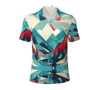 KLJnmbb Polo respirant imprimé paysage de montagne pour homme élégant à manches courtes sorties décontractées cadeaux de fête des pères, Noir , M