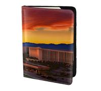 KLJnmbb Portefeuille de voyage pour passeport de 14 cm imprimé coucher de soleil de Las Vegas - Compact et élégant - Pour homme et femme