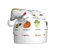 KLJnmbb Présentation de divers légumes imprimés chapeau de Noël adulte costumes festifs garniture bonnet de Père Noël pour fête de Noël fête bal