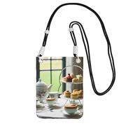 KLJnmbb Sac à bandoulière pour téléphone portable avec imprimé thé de l'après-midi pour femme et homme - Accessoire de voyage, Noir , Taille unique