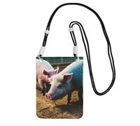 KLJnmbb Sac à bandoulière pour téléphone portable Motif cochons à la ferme Pour femme et homme Accessoire de voyage, Noir , Taille unique