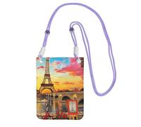 KLJnmbb Sac à bandoulière pour téléphone portable Motif Tour Eiffel Paris Pour femme et homme Accessoire de voyage, violet, Taille unique