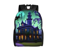 KLJnmbb Sac à dos léger et imperméable pour voyage, randonnée, camping - Noir - Imprimé manoir hanté - Pour homme et femme