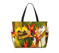 KLJnmbb Sac de voyage imperméable avec plusieurs poches, léger, pliable et réutilisable Motif oiseau de paradis tropical