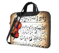 KLJnmbb Sac pratique pour ordinateur portable avec imprimé de partitions de violon et de musique - Élégant et protecteur - Sac souple polyvalent pour homme et femme, Noir , 14 inch
