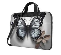 KLJnmbb Sac pratique pour ordinateur portable avec imprimé papillon et fleur bleu sarcelle gris, Noir , 14 inch
