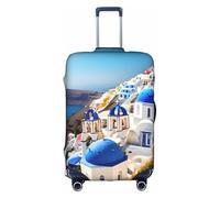 KLJnmbb Santorini Housse de protection élastique lavable anti-rayures et anti-poussière pour valise Motif île grecque, blanc, XL