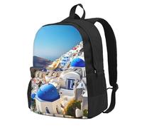 KLJnmbb Santorini Sac à dos léger de grande capacité avec imprimé île grecque et vue sur la mer