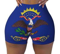 KLJnmbb Short d'entraînement élastique pour femme avec imprimé drapeau du Dakota du Nord - Short de sport d'été - Course à pied - Sorties décontractées - Usage quotidien, Noir , XL