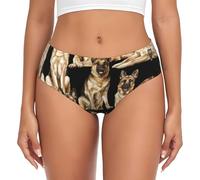 KLJnmbb Sous-vêtements sans couture pour femme avec imprimé berger allemand - Souple - Respirant - Doux et confortable - Utilisation quotidienne, Noir , L