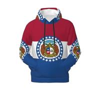 KLJnmbb Sweat à capuche pour homme avec imprimé drapeau de l'État du Missouri pour l'hiver, l'automne et le printemps, pull décontracté doux et confortable, Noir , XXL