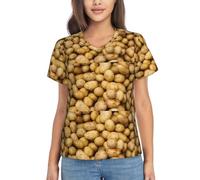 KLJnmbb T-shirt décontracté à manches courtes pour femme avec imprimé pommes de terre de jardin, doux, adapté pour le travail et le bureau, Noir , L