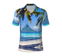 KLJnmbb Tahiti Beaches Imprimer Respirant Polo Hommes Élégant Manches Courtes Casual Sorties Cadeaux de Fête des Pères, Noir , XL