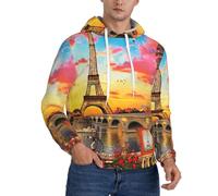 KLJnmbb Tour Eiffel Paris Imprimer Hommes Pull à Capuche Doux Confortable pour Hiver Automne Printemps Casual Daily Wear, Noir , XS