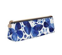 KLJnmbb Trousse à crayons élégante avec fermeture éclair Motif papillons bleus Grande capacité