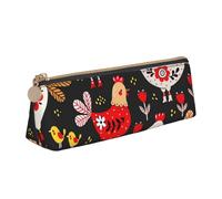 KLJnmbb Trousse à crayons élégante avec motif coq et poules - Grande capacité - Pochette triangulaire avec fermeture éclair pour outils d'écriture