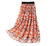 KLJUddGY Jupe Longue Fluide en Soie Jupe Longue en Couches pour Les Femmes élastique Taille Haute Jupes Longues a-Ligne Mode en Mousseline de Soie Femmes Jupe Longue