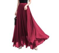 KLJUddGY Jupe superposée Longue en Mousseline de Soie Femmes Jupe Longue Taille élastique Jupe Longue élégante pour Les Femmes Fluide Pleine Longueur Plage Jupes Longues
