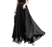 KLJUddGY Jupe superposée Longue en Mousseline de Soie Femmes Jupe Longue Taille élastique Jupe Longue élégante pour Les Femmes Fluide Pleine Longueur Plage Jupes Longues