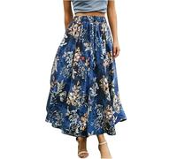KLJUddGY Jupes Longues fluides imprimé Fleuri Cordon Jupe Longue pour Les Femmes avec Poche Taille élastique Jupe Longue Boho Femmes Jupe Longue