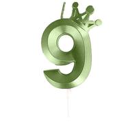 KlK102 Bougie d'anniversaire en forme de chiffre avec couronne 3D Vert (GN10, taille unique)