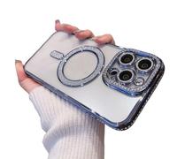 KLKLKTT Coque magnétique à Paillettes avec Protection d'objectif plaquée pour iPhone 16, 15, 14 Plus, 13, 12, 11 Pro Max, Transparente et Brillante, TJ, ZMC, Bleue, pour iPhone 13 Pro
