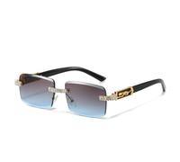 KLKLKTT Lunettes de soleil de luxe sans monture pour femme, rectangulaires, ornées de strass et d'un motif léopard en métal, style vintage chic, C4