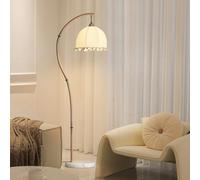 KlkrzJwy Lampadaire de Style Nordique crème avec Abat-Jour en Tissu en Forme de Fleur, Lampe de Sol en Arc, Lampe de Lecture sur Pied d'intérieur à Base de marbre, Lampe sur Pied pour Salle à Manger