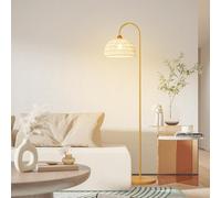 KlkrzJwy Lampe Rétro En Rotin Beige, Lampadaire Sur Pied Avec Corps En Fer, Interrupteur À Pied, E27, Lumière 3 Couleurs, Luminaire Réglable, Pour Salle D'étude, Chambre À Coucher, Salon, Salle À Mang