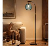 KlkrzJwy Lampe Sur Pied Arc, Style Mid-Century Modern, Bleue, Globe En Verre, Douille E27, 3 Températures De Couleur, Hauteur Réglable, Socle En Marbre, Pour Salon Ou Chambre (Ampoule Incluse)