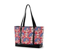 KLL 4th Of July Independence Day White Skull Sac fourre-tout robuste avec fermeture éclair pour femme Grand sac à main pour infirmières avec maletín para ordinateur portable mujer