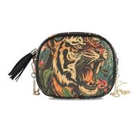 KLL Angry Tigers and Roses Sac à main latéral pour homme imperméable avec emplacements pour cartes de crédit en nylon Petit sac à bandoulière pour téléphone