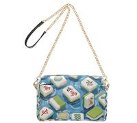 KLL Art Painting Blue Chinese Mahjong Fashion Petit sac à bandoulière pour femme en cuir végétalien Sac à main à fermeture éclair Sac croisé