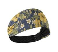 KLL Bandeau élastique anti-transpiration pour femme Motif Bunga Raya Jaune vintage Malaisie Pour yoga, tennis, volley-ball
