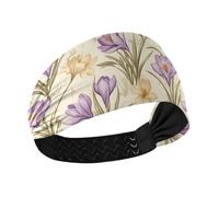 KLL Bandeau élastique antidérapant avec fleurs de crocus de prairie rétro pour entraînement, basket-ball, usage quotidien