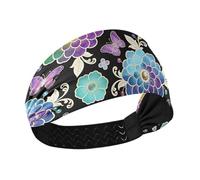 KLL Bandeau élastique pour femme avec fleurs et papillons colorés de style bohème pour la course à pied, le lavage du visage et le cyclisme