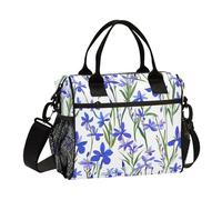 KLL Beauty Spring Boîte à déjeuner de grande capacité pour homme avec bandoulière Motif fleurs d'iris bleues