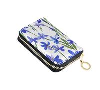 KLL Beauty Spring Porte-cartes en cuir avec fermeture éclair pour femme Motif fleurs d'iris Bleu