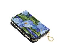 KLL Beauty Spring Portefeuille en cuir pour femme avec fermeture éclair Motif fleurs d'iris Bleu