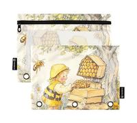 KLL Bee Collecting Honey Tree Trousse à crayons transparente pour classeurs à 3 anneaux Étanche pour bureau, maison, voyage, cartes