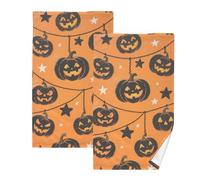 KLL Black Evil Lot de 2 essuie-mains en microfibre citrouille d'Halloween pour salle de bain Crème pour enfants Débarbouillettes en coton doux Taille 40,6 x 71,1 cm